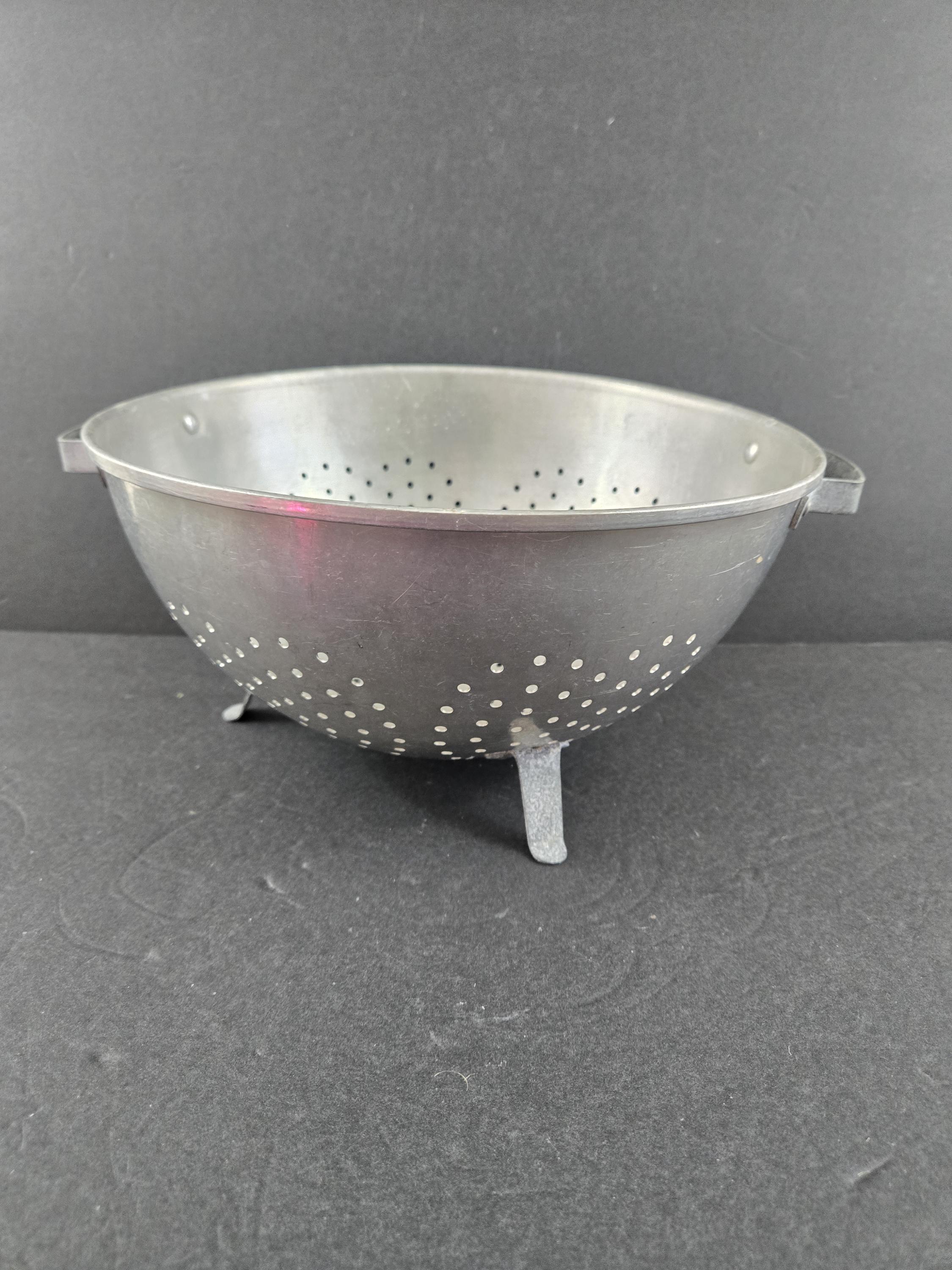 Vintage Aluminum Colander Strainer Large Heart Pattern 10" Footed Granny Farmhouse
