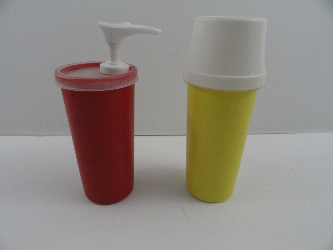 Vintage Tupperware Ketchup and Mustard Pump Dispensers W Lid Etsy