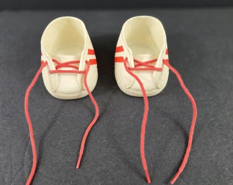Cabbage Patch Kids Doll Tennis Shoes White Red Stripe Shoestrings Stillman Vintage