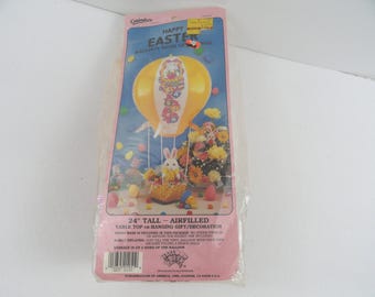 Vintage Happy Easter Decoration Tabletop Balloon Plush Bunny Basket 1989