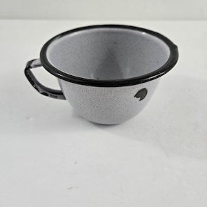 Cesco Enamelware Gray Black Speckle Coffee Cup Mug Camping 4 x 2.5" Chipped 1940s
