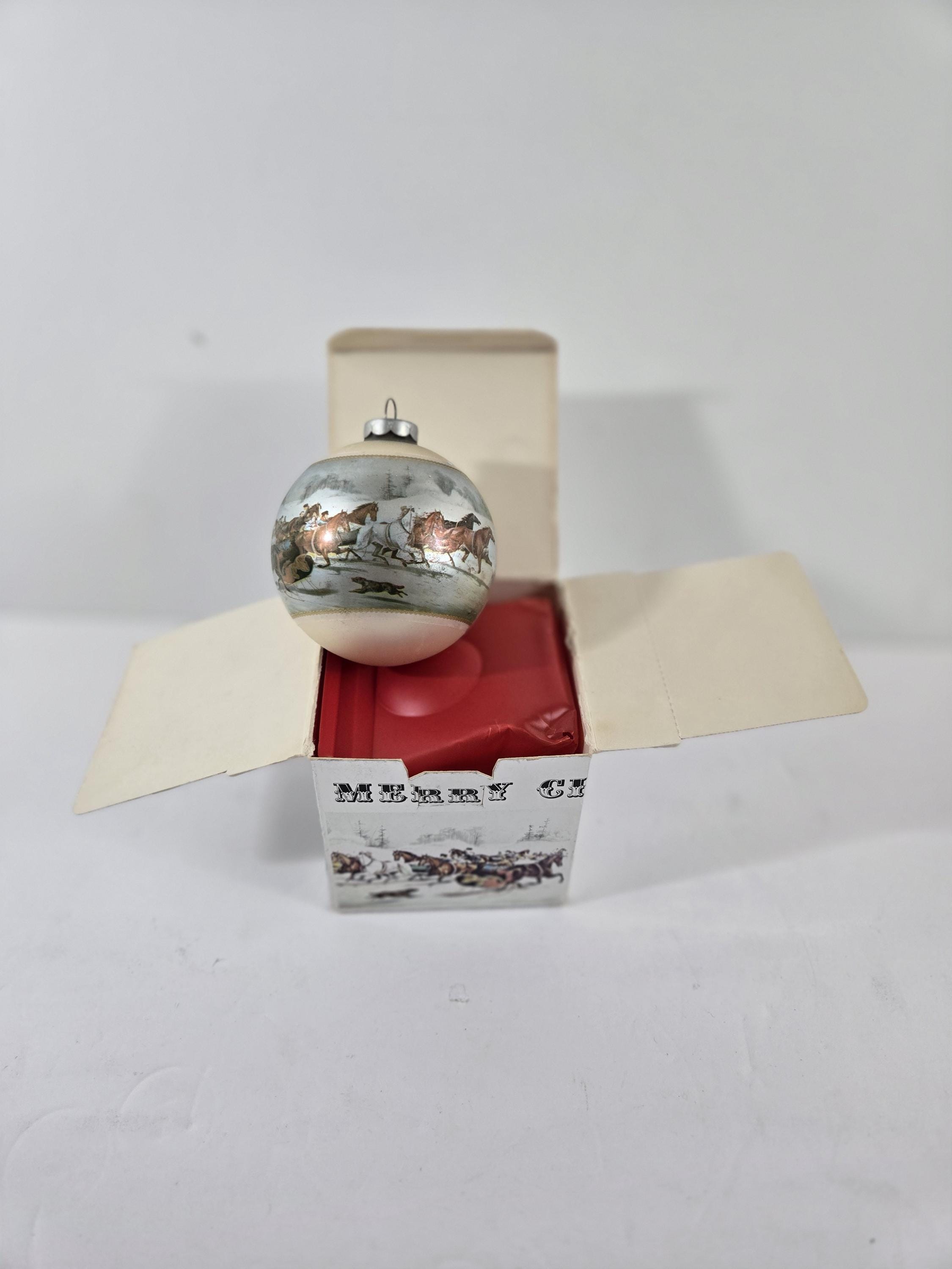 Vintage Corning Currier & Ives Ornament Winter Scenes Trotting Cracks on the Snow 3"
