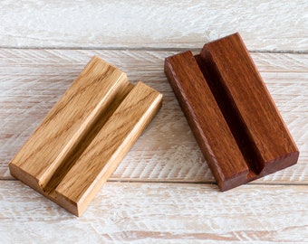 Solid Oak & Sapele Business Card and Phone Stands - Handmade In Yorkshire