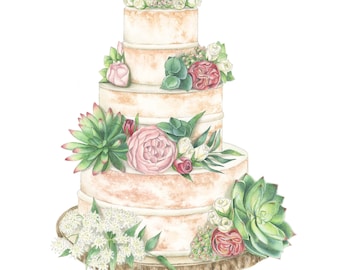 Custom Wedding Cake Painting, HAND-PAINTED Bridal Bouquet, Botanical Floral Watercolor Illustration, First Anniversary Gift, Artist for Hire