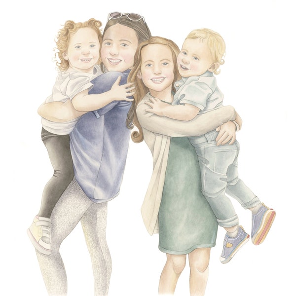 HAND-PAINTED Custom Family Portrait, Original Watercolor Illustration, Commission Painting, Memorial Portrait Painting from Multiple Photos