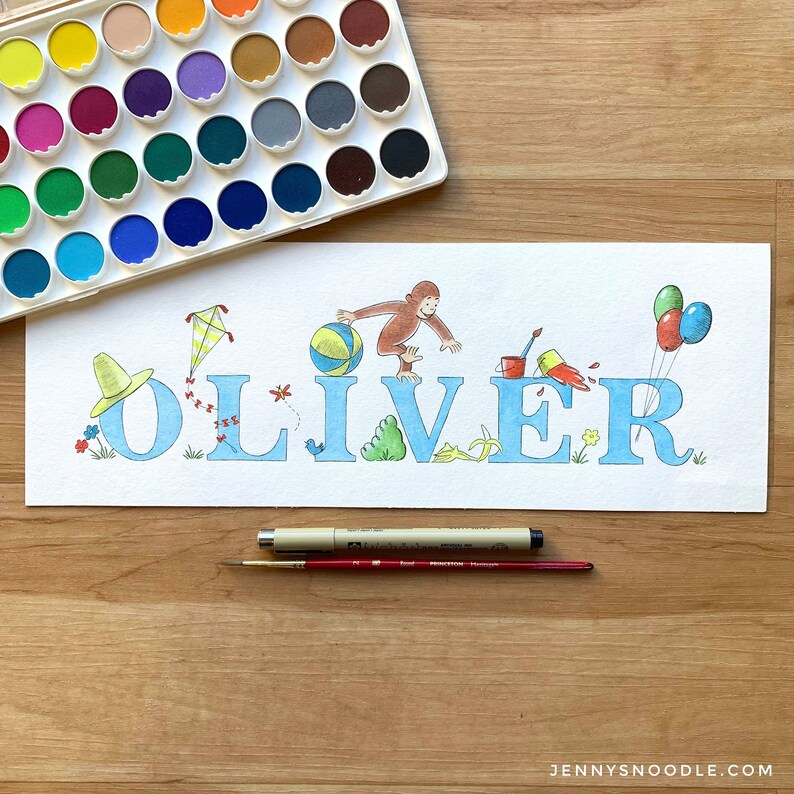 Custom Name Watercolor Painting HANDPAINTED Monogram Baby Etsy