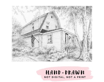Custom 5x7 House Sketch, HAND-DRAWN Home Portrait Illustration, Pen & Ink Drawing from Photo, Realtor Closing Gift, New Homeowner Gift