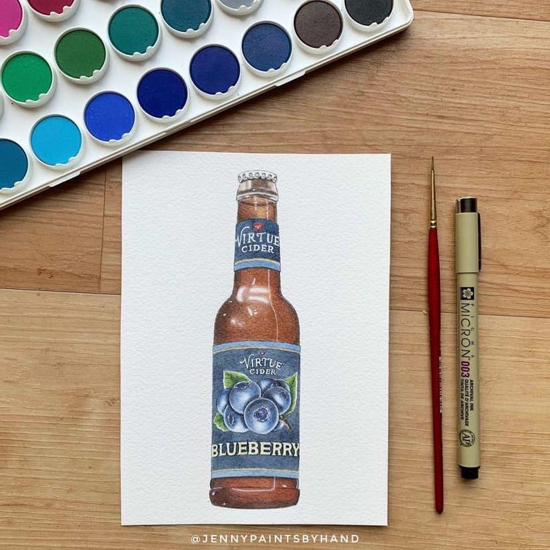 Custom Cocktail Painting, HAND-PAINTED Original Watercolor Illustration, Beer or Signature Drinks Wedding Sign, Kitchen or Home Bar Wall Art
