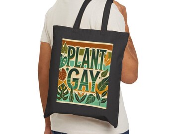 Canvas Tote Bag, Fun Plant Gay Design, LGBT Eco-Friendly Market Bag, Queer Plant Lover Gift, Reusable Grocery Shopping, Gay & Lesbian Gift