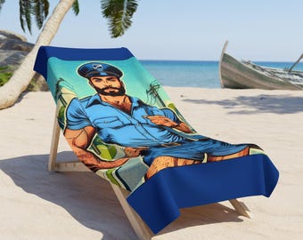 Beach Towel, Mailman Daddy Vintage Pop Art Design, LGBT Housewarming Gift, Gay Daddy Lover, Retro Charm, Soft Pool Towel,  Gay Rough Trade