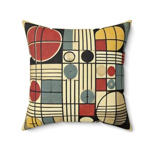 Mid-Century Modern Square Pillow, Housewarming & Birthday Gift, Vintage Charm, Retro Chic Decor, Bauhaus Theme Pillow