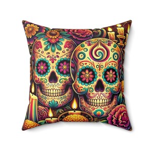 Day of the Dead Square Pillow, Sugar Skulls, Dia de los Muertos, Halloween Pillow, Day of the Dead Gift, Stylish Home Decor Throw Pillow