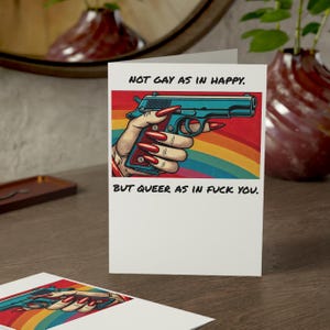 Conjunto de 10 cartões comemorativos, cartões com envelopes, design engraçado, não gay, como em design feliz, conjunto de papelaria queer, presente para homem gay, cartões do orgulho LGBT