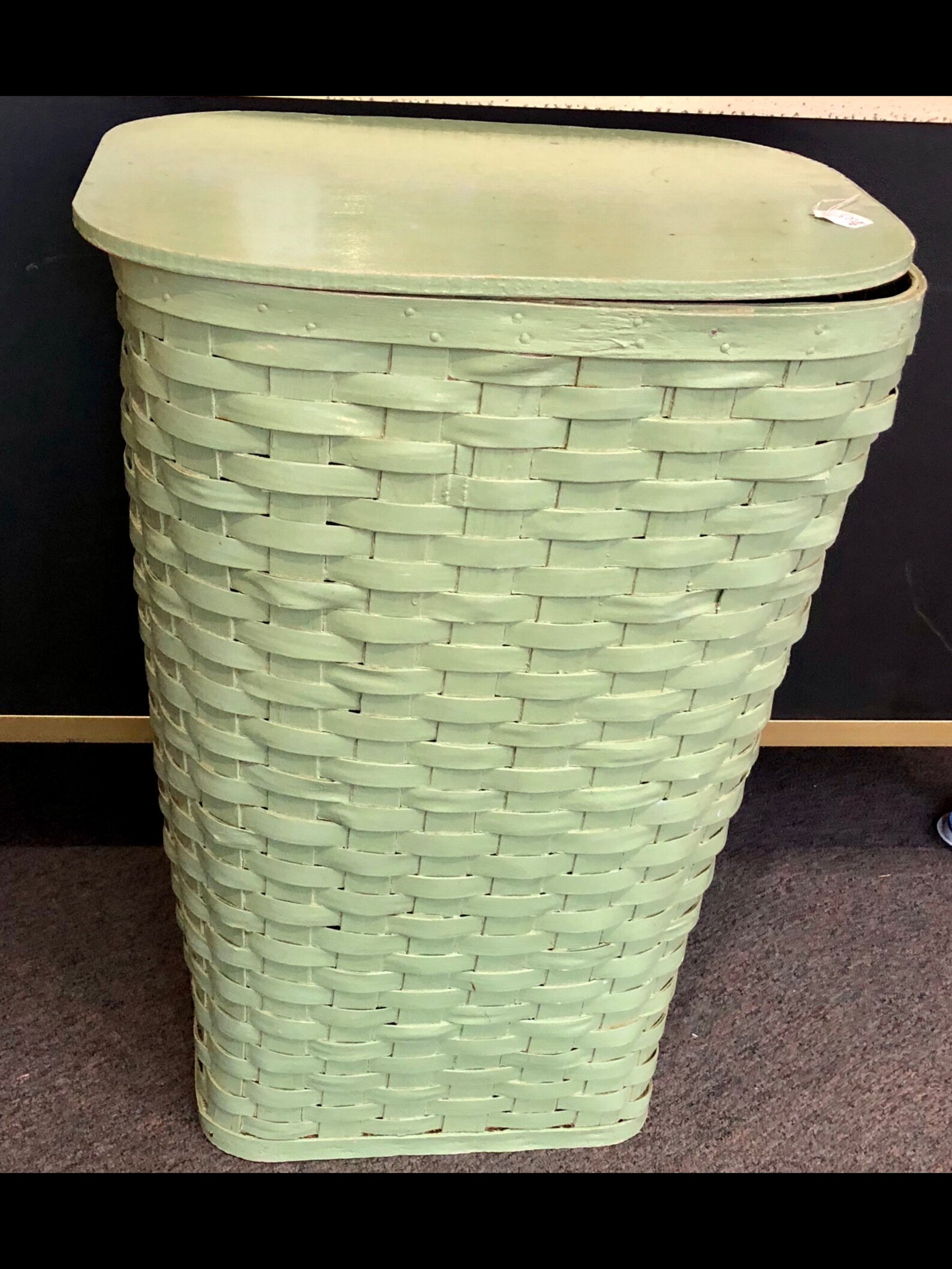 Vintage Green Wicker Laundry Storage Basket Etsy