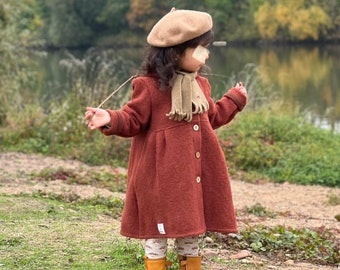 Veste de promenade pour filles, veste Walkloden pour filles avec boutons en bois, veste en laine 100% vierge, manteau