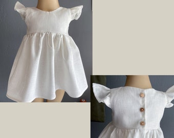 Handmade girls dress, linen ruffle dress, baby dress, girls dress, christening dress, party dress