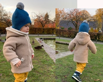 Veste d'hiver en pure laine vierge et peluche Teddy en coton biologique