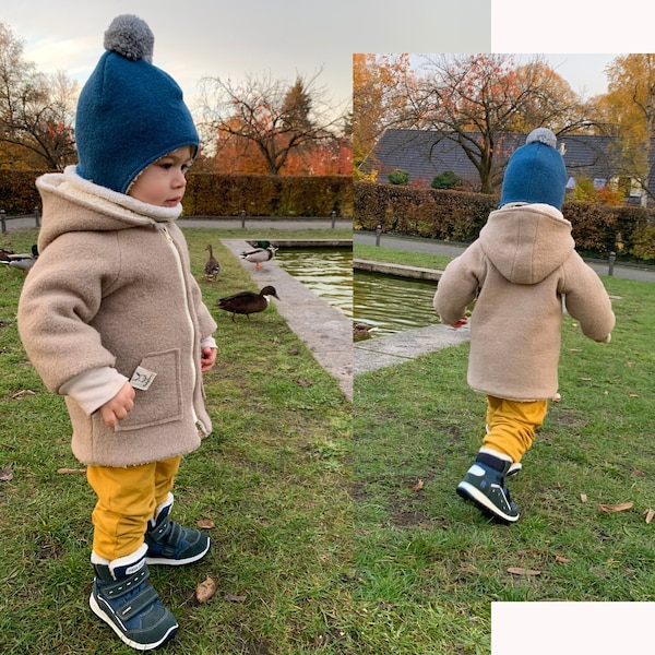 Veste d'hiver en pure laine vierge et peluche Teddy en coton biologique