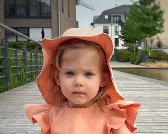 Sun hat with neck protection for girls, sun hat, summer hat, linen sun hat