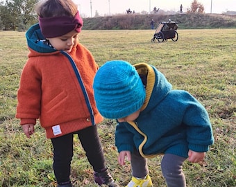 Zippered boiled wool jacket for children, boiled loden jackets