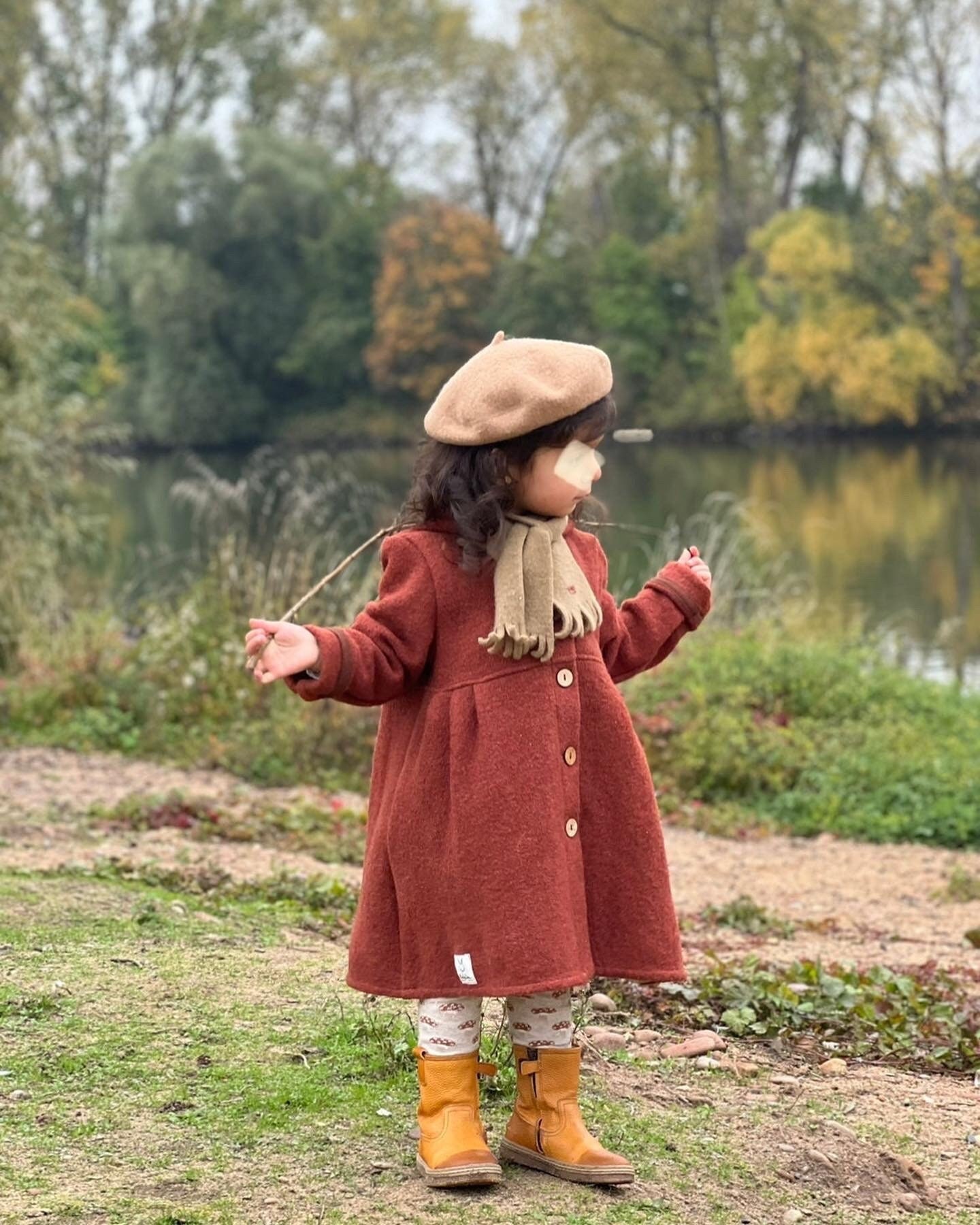 Walk jacket for girls, Walkloden jacket for girls with wooden buttons, Jacket made of 100% new wool, Coat