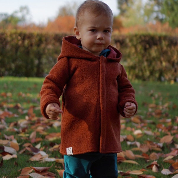 Veste de promenade pour enfants et jeunes enfants, veste en pure laine bouillie, veste mi-saison en 100 % laine vierge