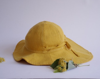 Sun hat with neck protection for girls, sun hat, summer hat, linen sun hat