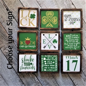 St. Patrick's Day Mini Signs 4" x 4" Tiered Tray | St. Patrick's Day Décor | Tiered Tray Decor | Framed Mini Sign | March 17 | Green