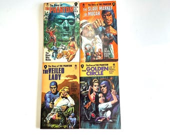 4 Mass Market Phantom books by Lee Falk, 1970's - First Avon Printings - Books 1,2,4,5