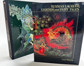 SET of 2 Russian Lacquer, Legends and Fairy Tales by Lucy Maxym and Box Set of Bureyev & Kovalev Illustrations with Basov's Tales in Russian