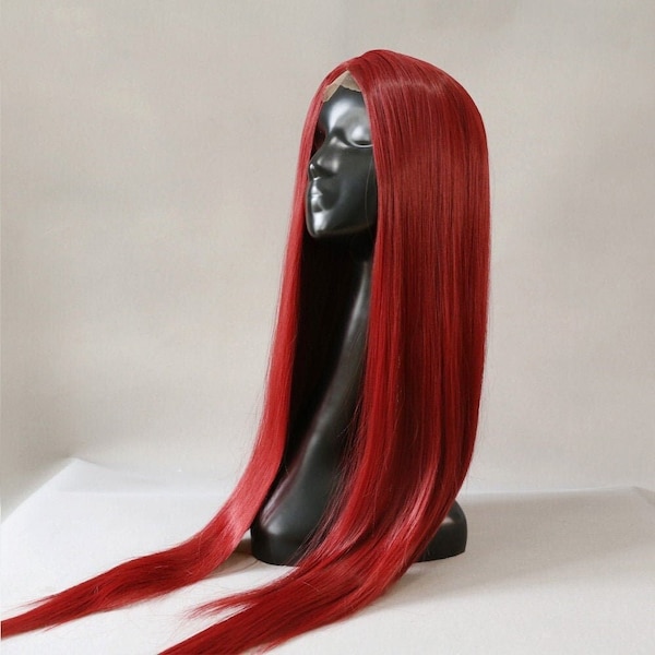 Red Long Curly Straight Wig Lace Front Synthetic Heat Resistant Wigs for Women High Quality Colorful Wigs