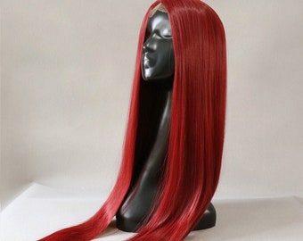 Red Long Curly Straight Wig Lace Front Synthetic Heat Resistant Wigs for Women High Quality Colorful Wigs