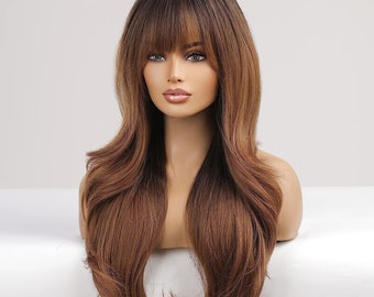 Light Brown Dark Roots Curly Ends Synthetic Wig Heat Resistant High Quality Wigs for Women