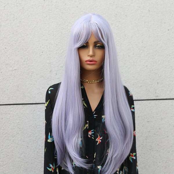 Lilac Blue Long Straight Hair Wig Synthetic Heat Resistant Wigs for Women