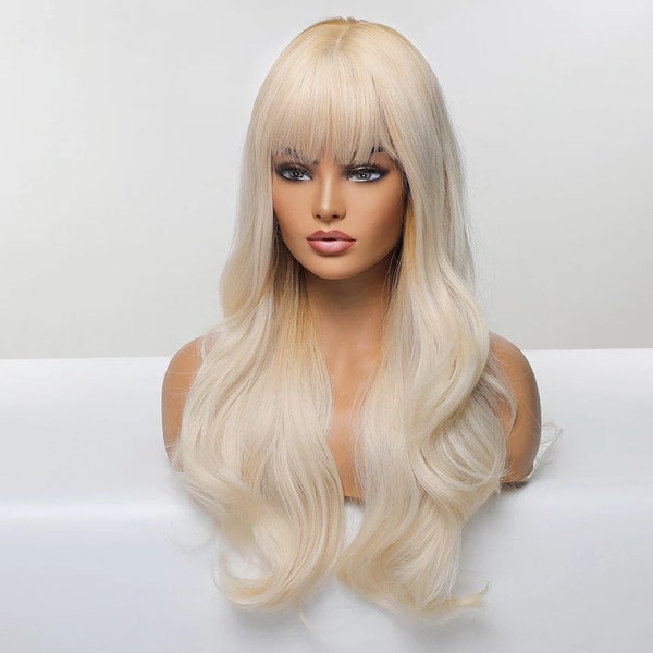 Light Blonde Synthetic Wig with Fringe Heat Resistant Wigs for Women Blonde Wigs