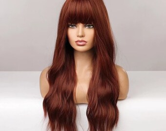Reddish Brown Auburn Long Wig Synthetic Heat Resistant Wigs for Women
