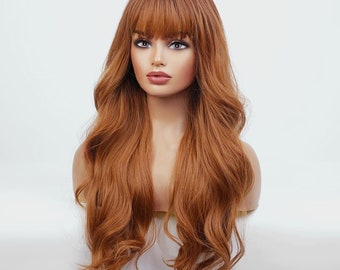 Copper Ginger Wig with Bangs Synthetic High Quality Heat Resistant Wigs for Women