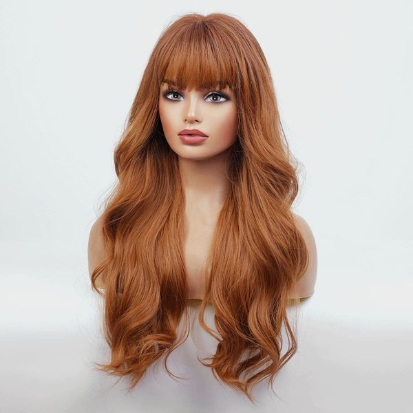 Copper Ginger Wig with Bangs Synthetic High Quality Heat Resistant Wigs for Women