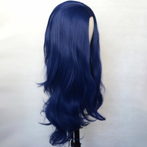 Perruque longue bleue synthétique pour femme, fibre droite résistante à la chaleur, perruque colorée ondulée