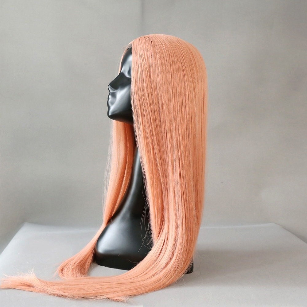 Long Soft Straight Lace Front Wigs Orange Synthetic Wig Makeup