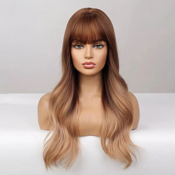 Light Brown to Honey Blonde Ombre Wig with Fringe Synthetic Heat Resistant Wigs