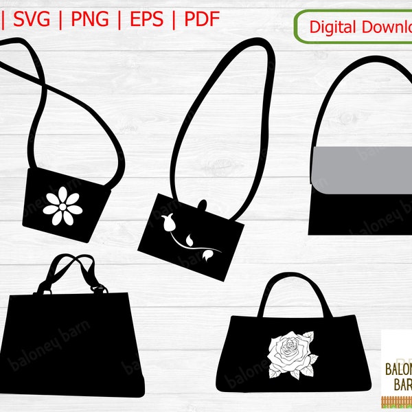 Purse Clipart, Purse SVG, Handbag Silhouette, Handtasche Handbag, Evening Clutch, Tote Beach Bag, Pochette Bag, Digital Download