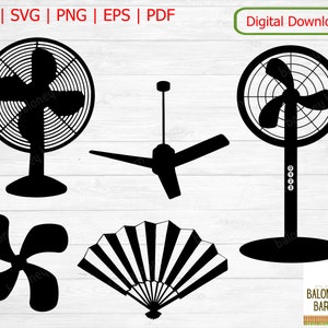 Fan Clipart SVG, Fans Silhouette, Ceiling Hand Fan , Desktop Desk Fan, Table Lufter, Oscillating Air, Rotating Blow Cool, Digital Download