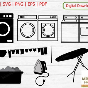 Laundry Clipart, Washing SVG,  Washing Machine, Ironing Board, Clothing Dryer, Wash Clothes, Clothes Line, Laundry Basket, Digital Download