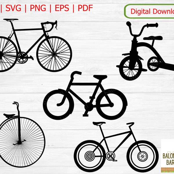 Bike SVG, Bicycle Silhouette, Bikes Clipart, Tricycle Kids, Circus Cycling, Fahrrad Ride Decal, Exercise Leisure Activity, Digital Download