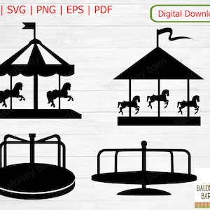 Clipart de Carrossel, Carrossel SVG, Silhueta de Carrossel, Passeio de Feira de Carnaval, Rotatória de Spinner, Parque de Diversões, Download Digital
