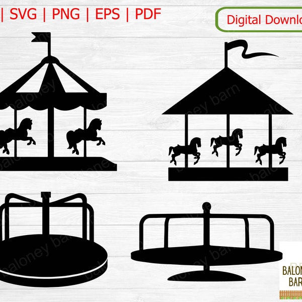 Merry Go Round Clipart, Carousel SVG, Merry-Go-Round Silhouette, Carnival Fair Ride, Spinner Roundabout, Playground Park, Digital Download
