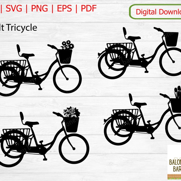 Adult Tricycle SVG, Bicycle Silhouette, Bike Clipart, Adult Bike Decal, Fahrrad Ride, Exercise Equipment, Leisure Activity, Digital Download