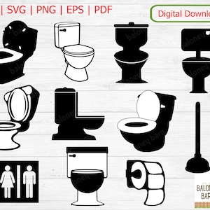 Toilet clipart, toilet SVG, toilet silhouet, toiletpapier plunjer, toilet sticker, potje clipart, toilet badkamer teken, digitale download