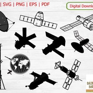 Clipart de satélite, satélites SVG, silhueta de satélite, cápsula de torre de prato, decalque de satélite, espaço de comunicação, download digital